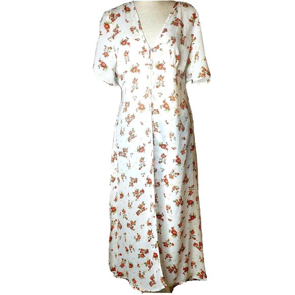 Haute Project LA M Button Front Long Duster White W/ Flower Print - Picture 1 of 7